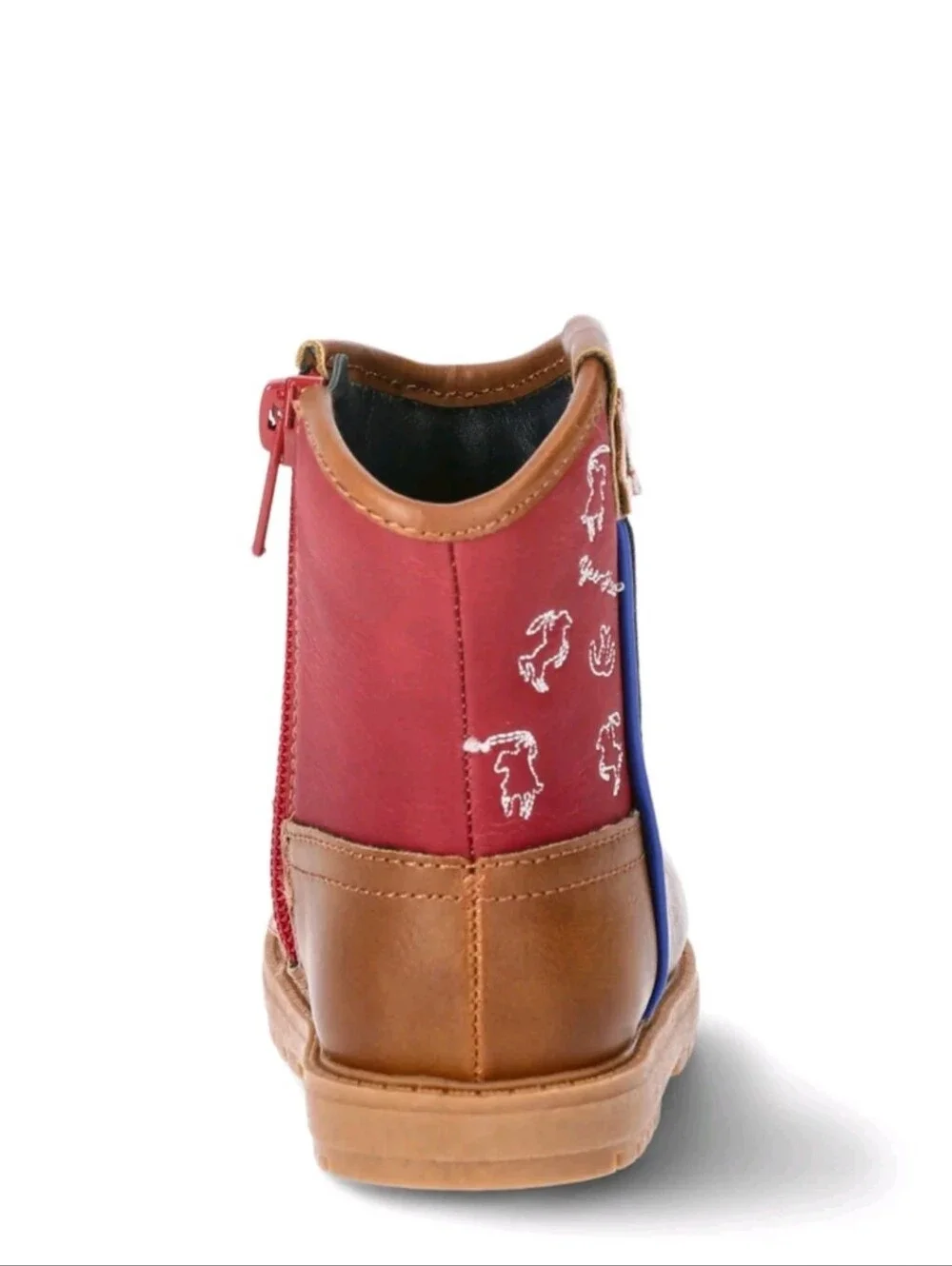 Children's Brown and Red Cowboy Boots with Blue Accent Size 4
